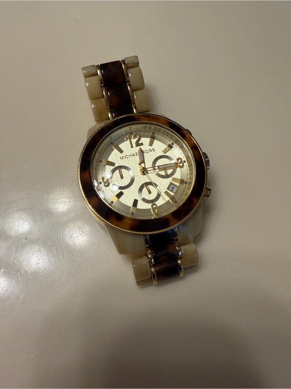 Michael Kors Tortoiseshell and Cream Chronograph Watch